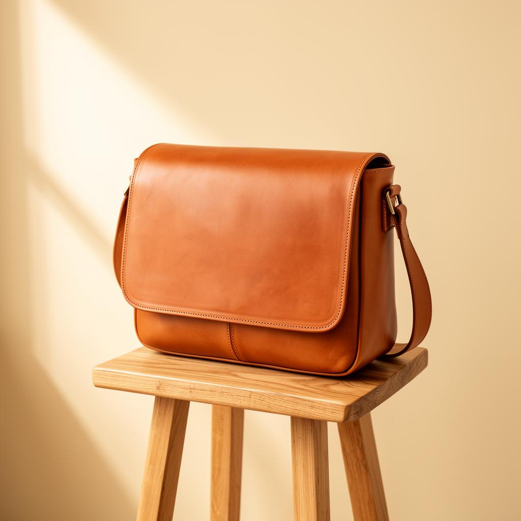 The Folio in messenger mode resting on an oak stool